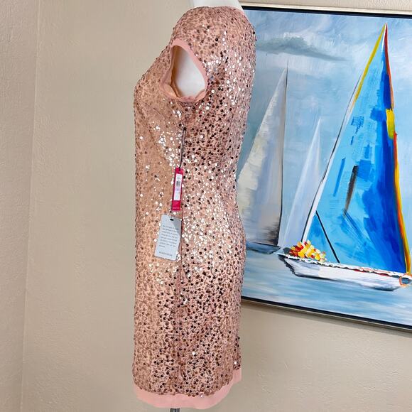 Vince Camuto dress Mini Sheath SEQUIN BLUSH PINK ROSE GOLD SIZE 6 - Picture 4 of 7